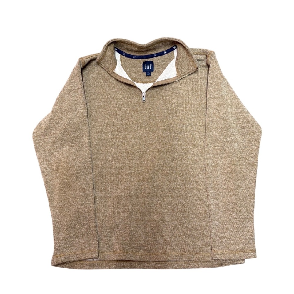 Gap Mens Quarter Zip Pullover Sweater Tan Heathered Mock Neck Size M‎
